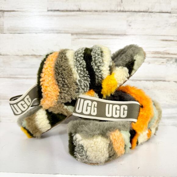 UGG Slippers Women Size 7 Fluff Yeah Slide Cali Collage Slipper Camo Lounge Cozy - Picture 7 of 9